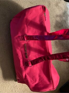 Hot Pink Striped-Lined Weekender Bag